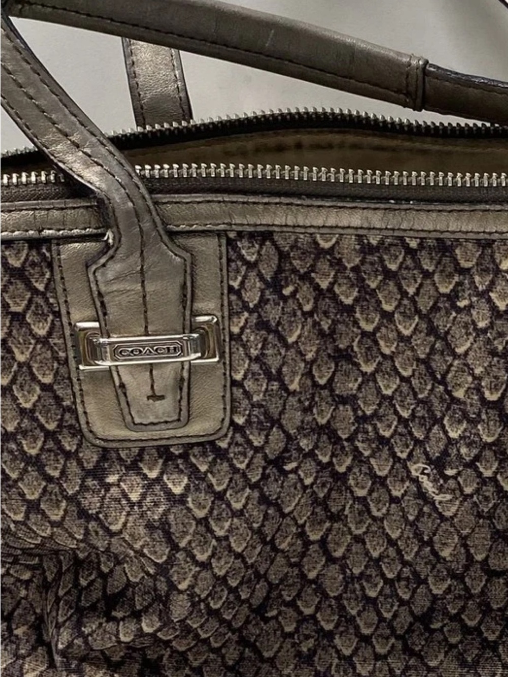 COACH Metallic Charcoal Signature Jacquard Tote